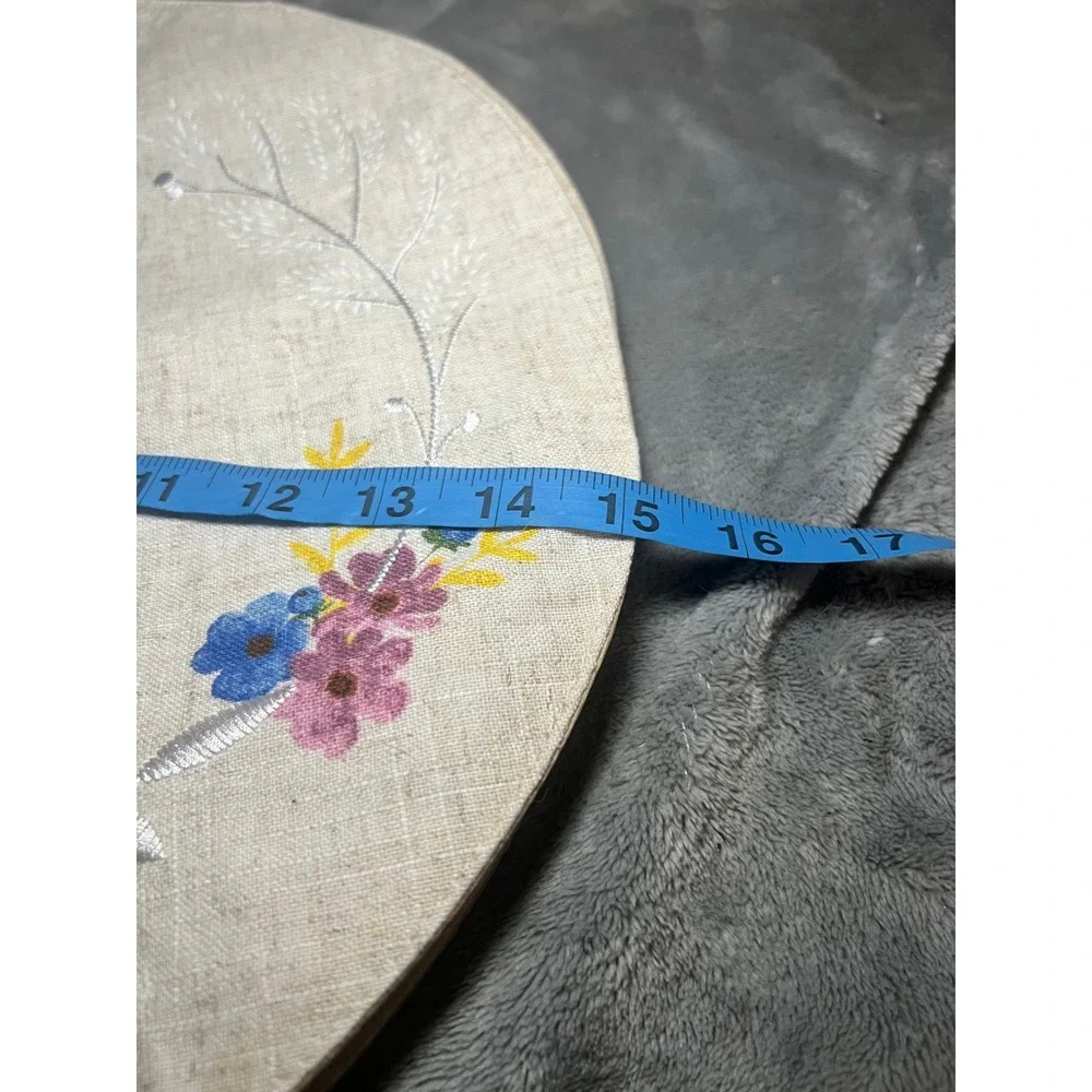 Embroidered Blue Bird Floral Round Placemats Set of 8 Cottagecore 15